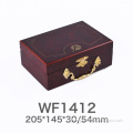 Red wooden tea box, door frame grain, Wendge grain